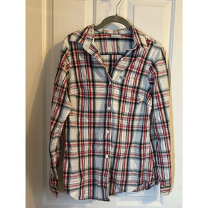 Columbia Womens S Plaid Button Front Long Sleeve Shirt Red Blue Lightweight